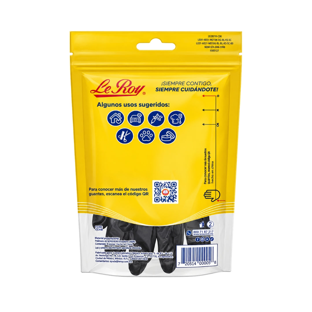 Guante de Nitrilo LeRoy 8 piezas Negro