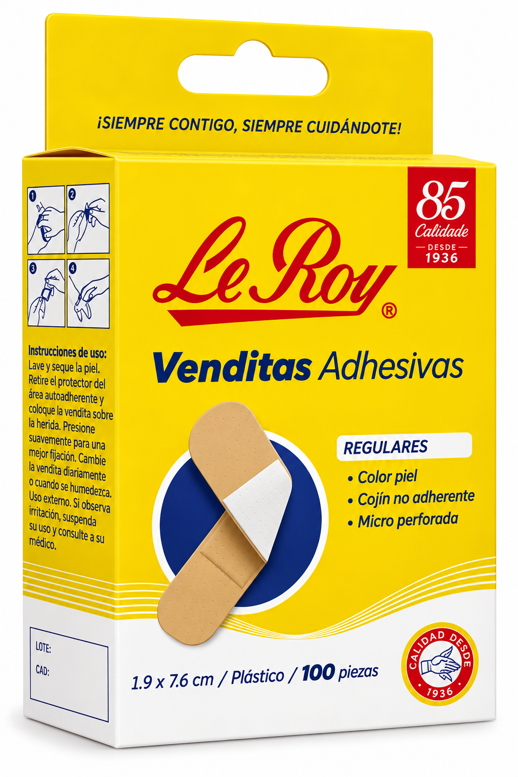 Venditas Adhesivas LeRoy 1.9cm x 7.6cm con 100 piezas