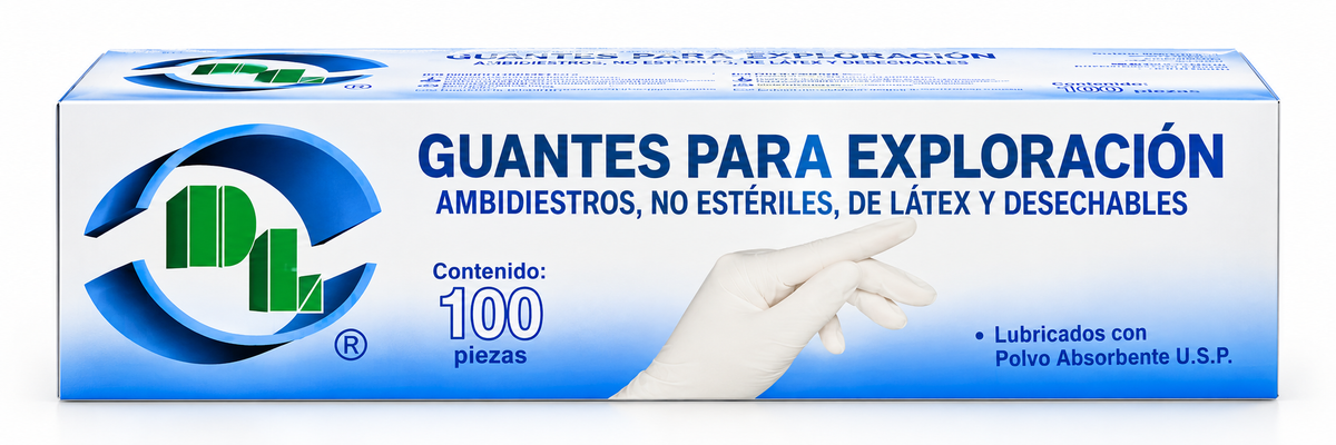 Guante de Látex No Estéril DL Con 100 piezas Tallas: Chico /Mediana /Grande