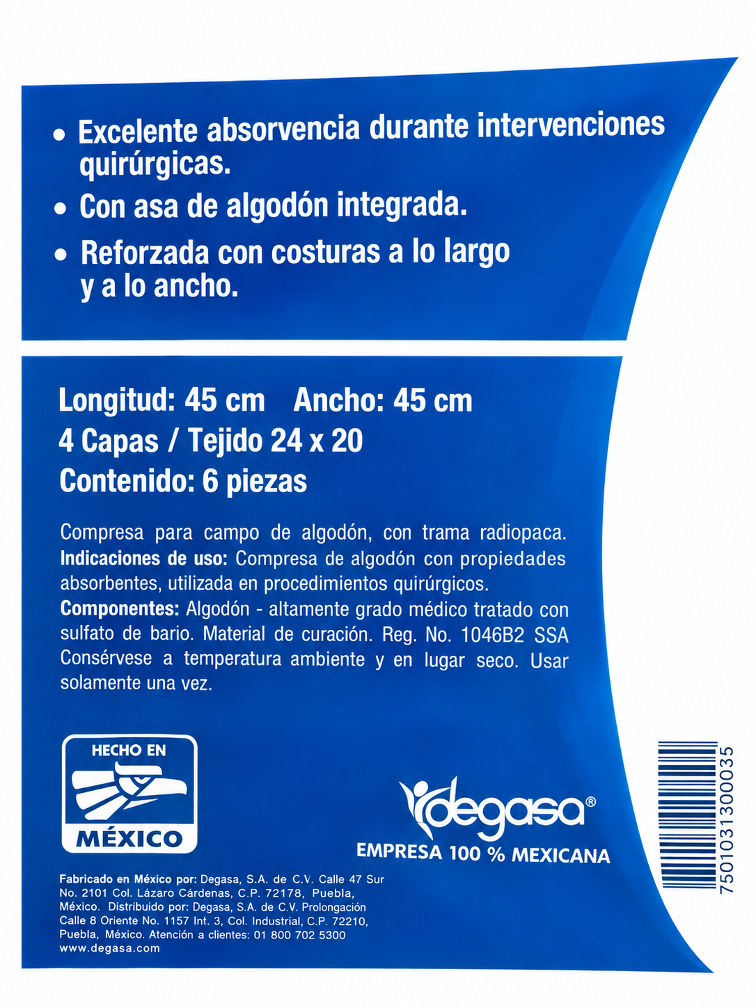Compresa NO Estéril PROTEC 45x45 CM con 6 Piezas