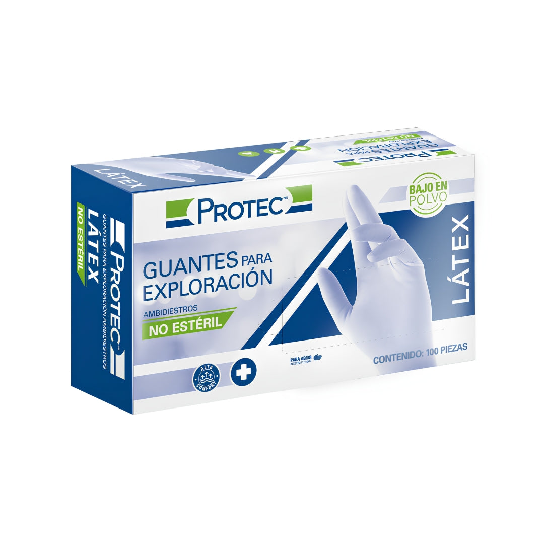 Guantes de Látex No Estéril Protec 100 Piezas Tallas: Chico /Mediano /Grande