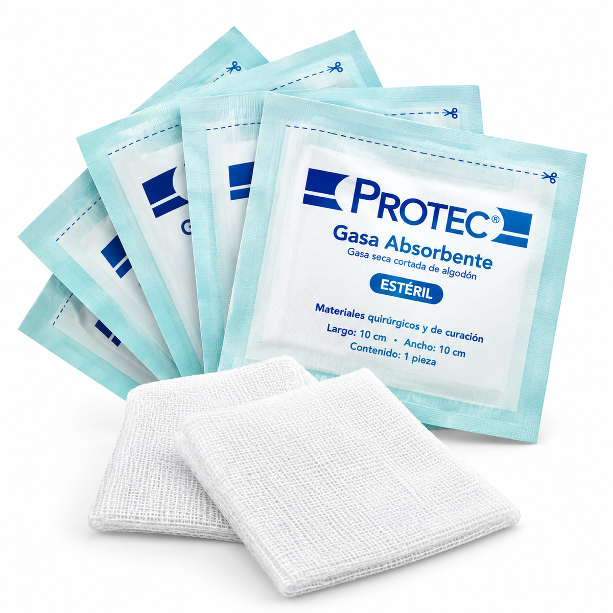 Gasa Seca Cortada de Algodón Estéril PROTEC 10x10 cm con 100 piezas