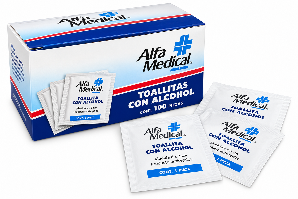 Toallitas Alcoholadas Alfa Medical 100 piezas