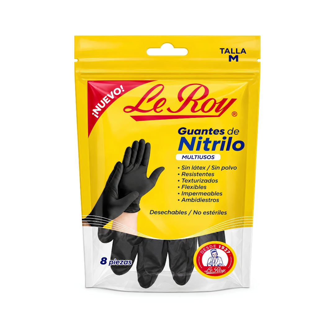 Guante de Nitrilo LeRoy 8 piezas Negro