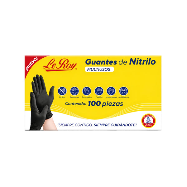 Guante de Nitrilo LeRoy Negro con 100 pzas