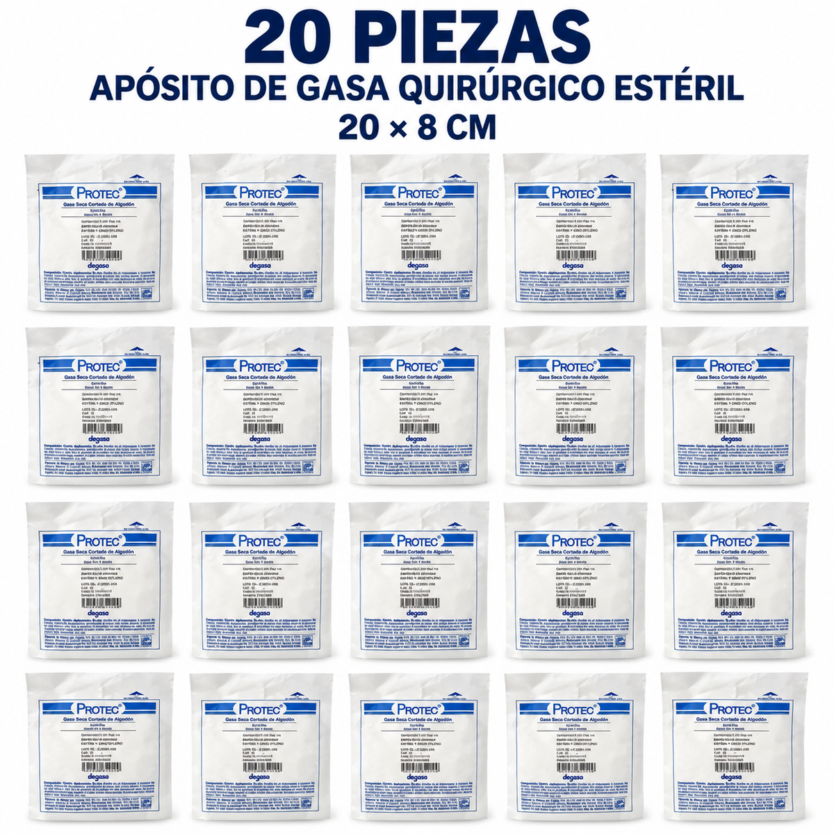 Apósito de Gasa Estéril PROTEC 20x8 cm con 20 piezas