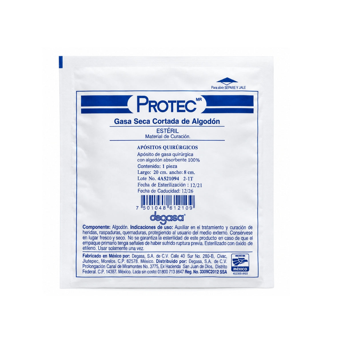 Apósito de Gasa Estéril PROTEC 20x8 cm con 20 piezas