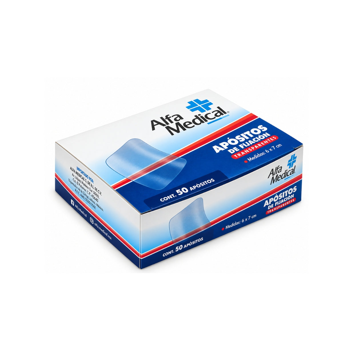Apósitos adhesivos  transparente Alfa Medical 6 x 7cm con 50 piezas