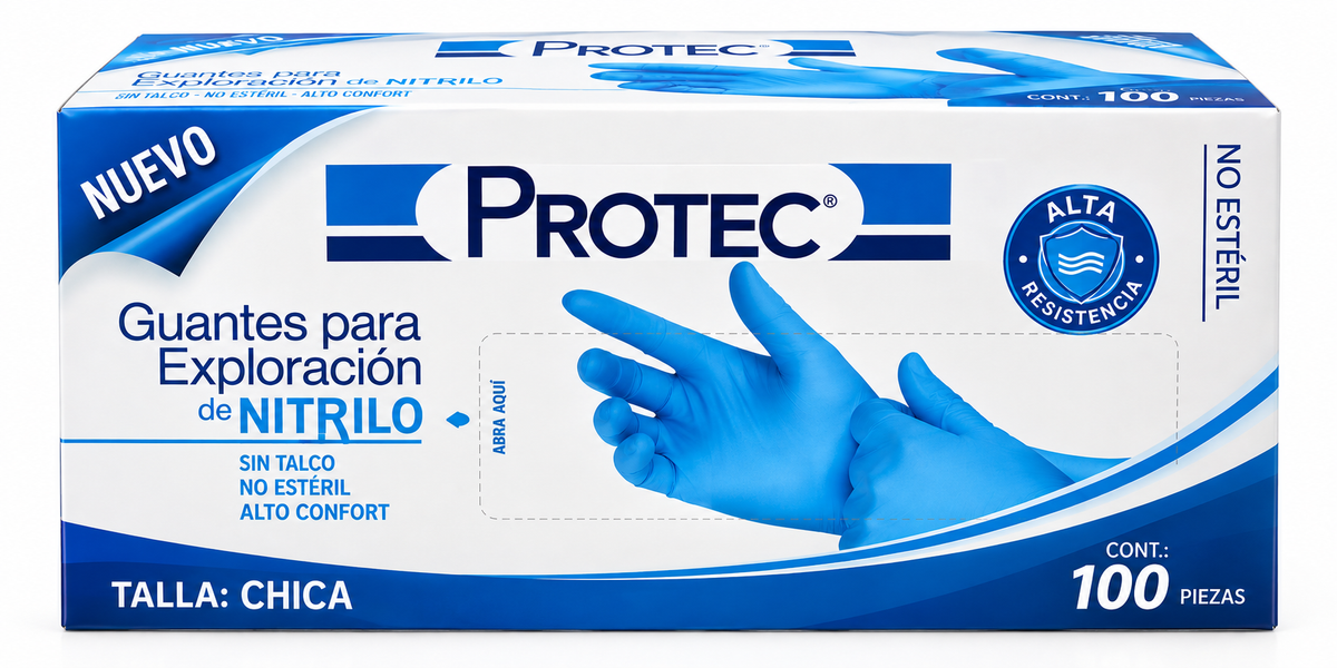 Guantes de Nitrilo Protec con 100 piezas Tallas: Chico / Mediano / Grande