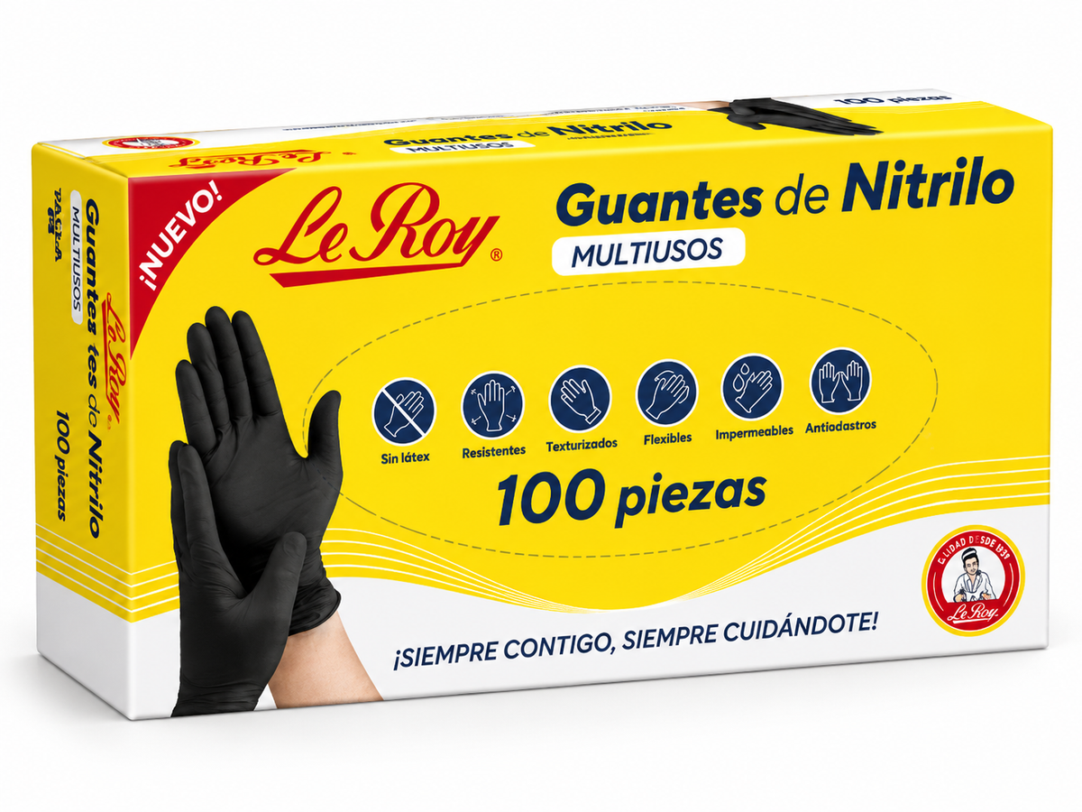 Guante de Nitrilo LeRoy Negro con 100 pzas