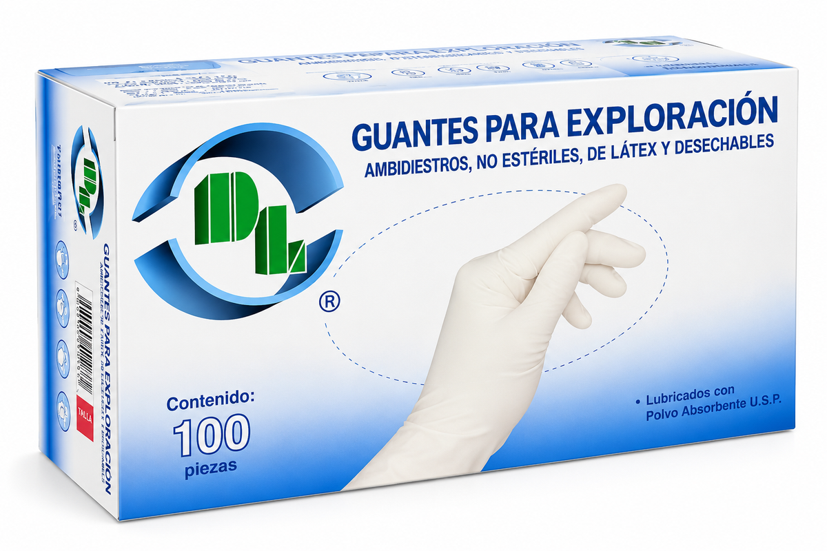 Guante de Látex No Estéril DL Con 100 piezas Tallas: Chico /Mediana /Grande