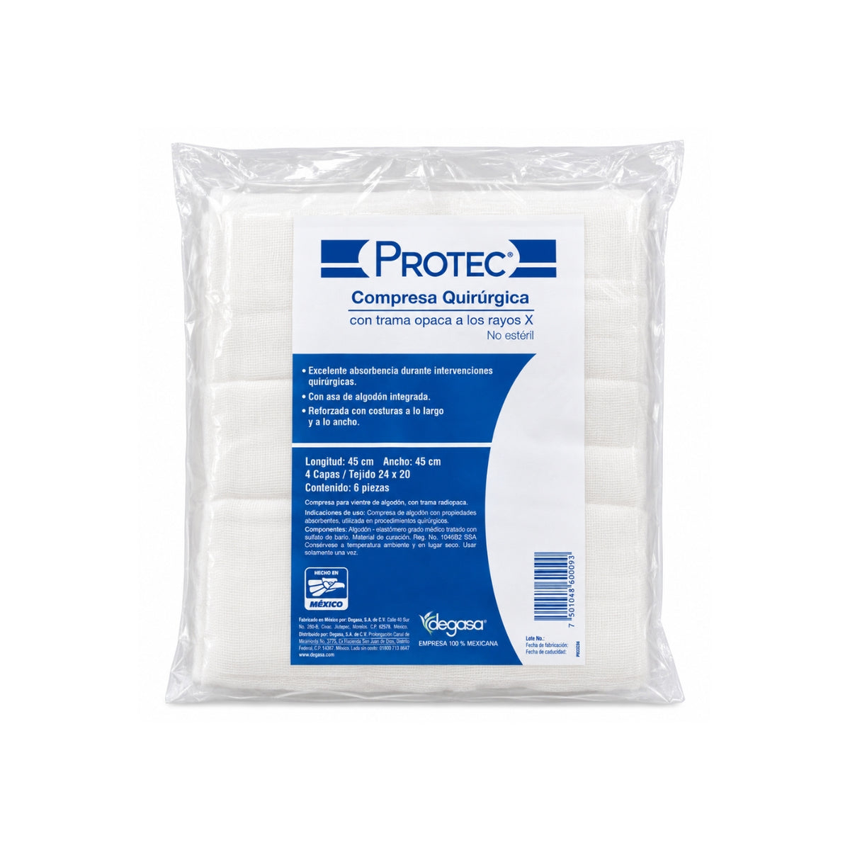 Compresa NO Estéril PROTEC 45x45 CM con 6 Piezas
