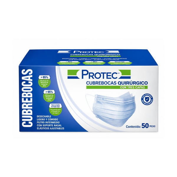 Cubrebocas tricapa Protec con ajustados nasal 50 piezas