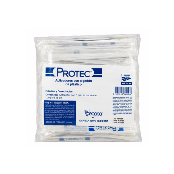 Aplicadores de Algodón Protec, Estéril 100 piezas