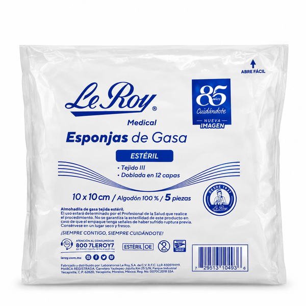 Esponja de gasa Estéril Le Roy 10x10 CM con 5 piezas