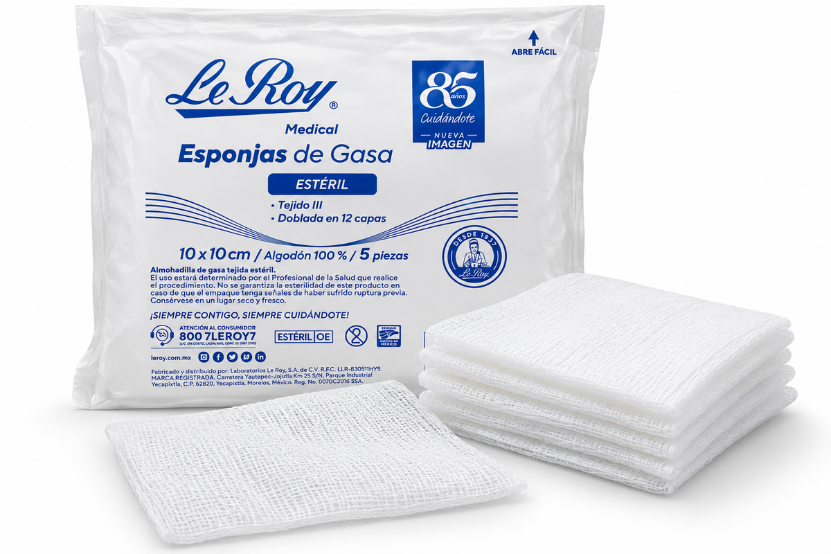 Esponja de gasa Estéril Le Roy 10x10 CM con 5 piezas