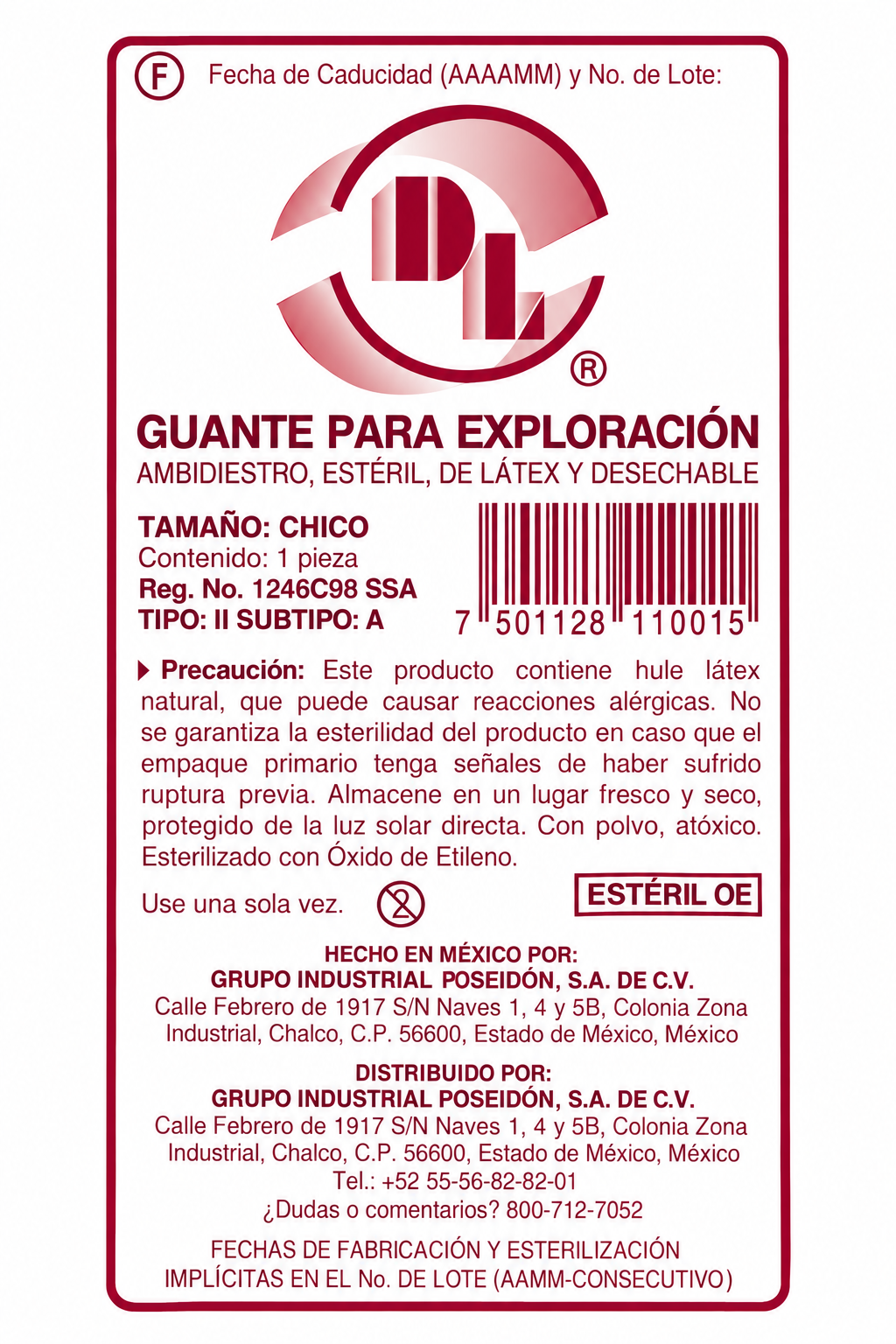 Guante de Látex Estéril DL Chico con 100 piezas