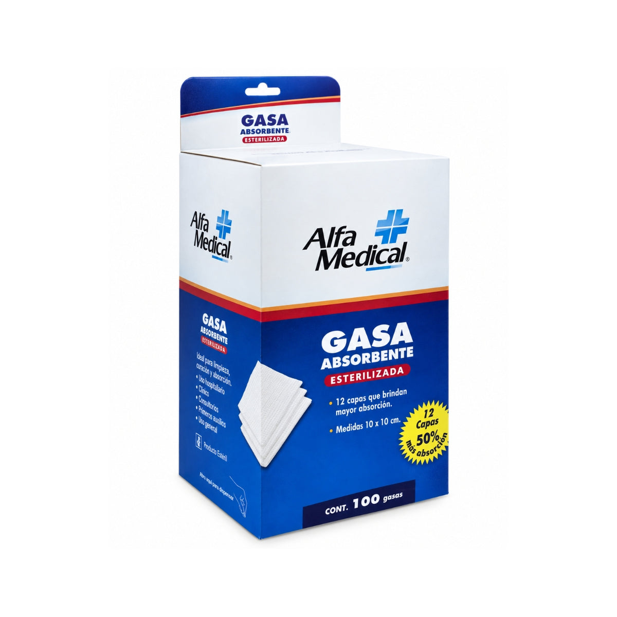 Gasa Estéril Alfa Medical 10x10 cm con 100 piezas