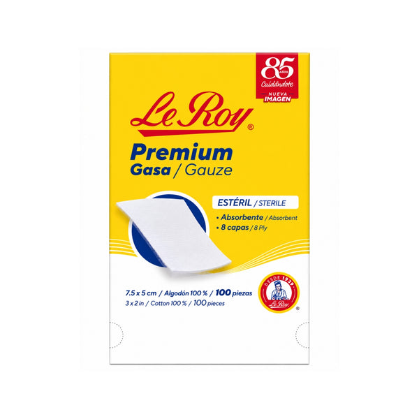 Gasa Estéril Premium Le Roy 7.5x5 CM con 100 piezas