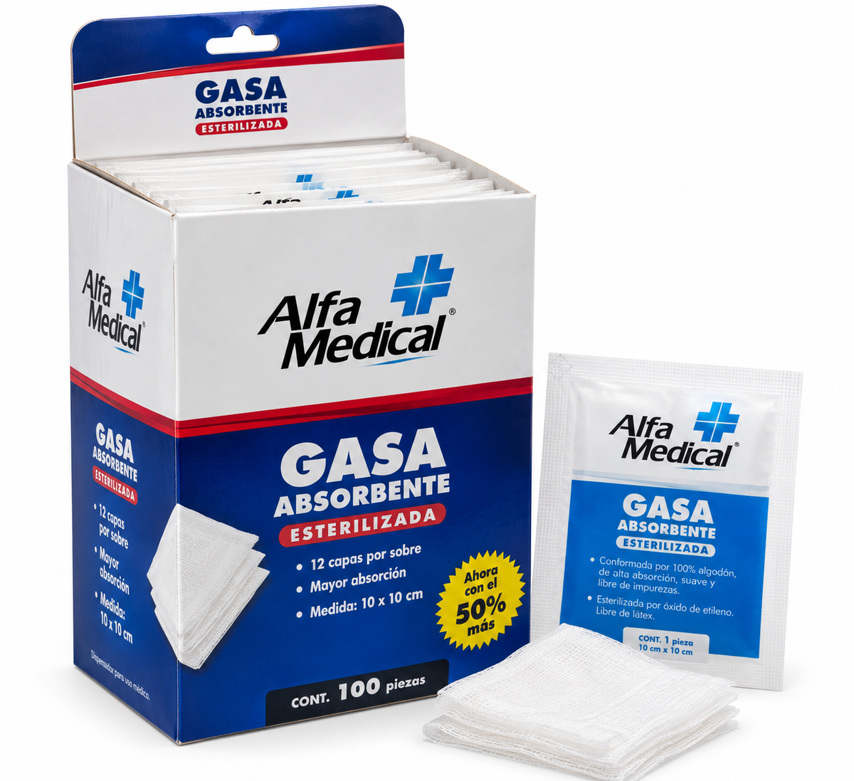 Gasa Estéril Alfa Medical 10x10 cm con 100 piezas
