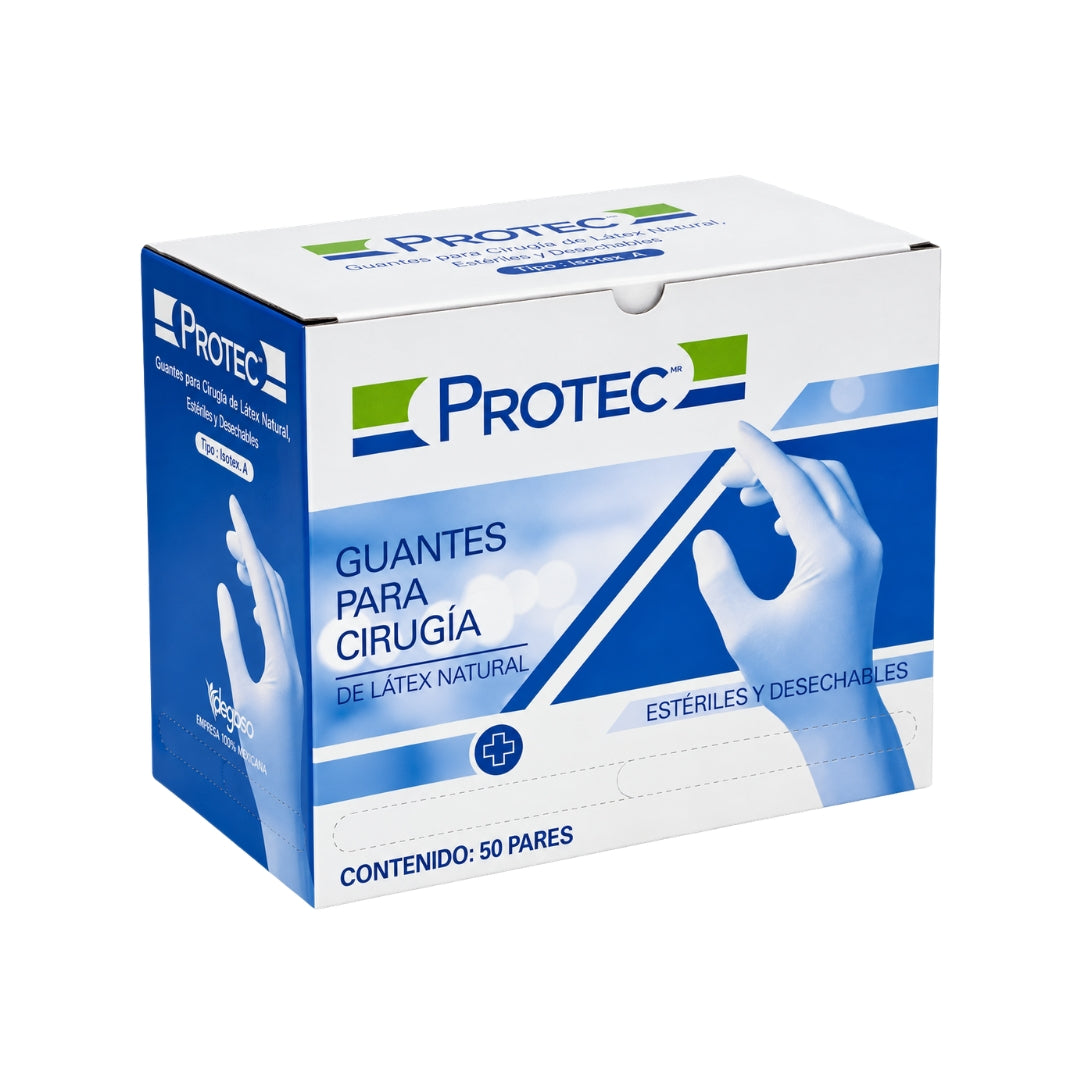 Guantes Quirúrgicos Estériles de Látex PROTEC Caja con 50 Pares Tallas 6 a 7.5