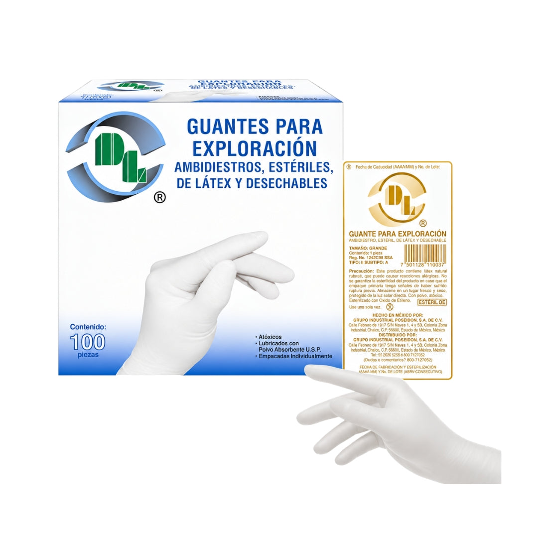 Guante de Látex Estéril  DL Grande con 100 piezas