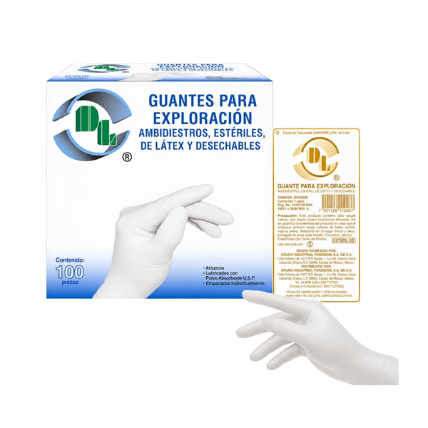 Guante de Látex Estéril  DL Grande con 100 piezas