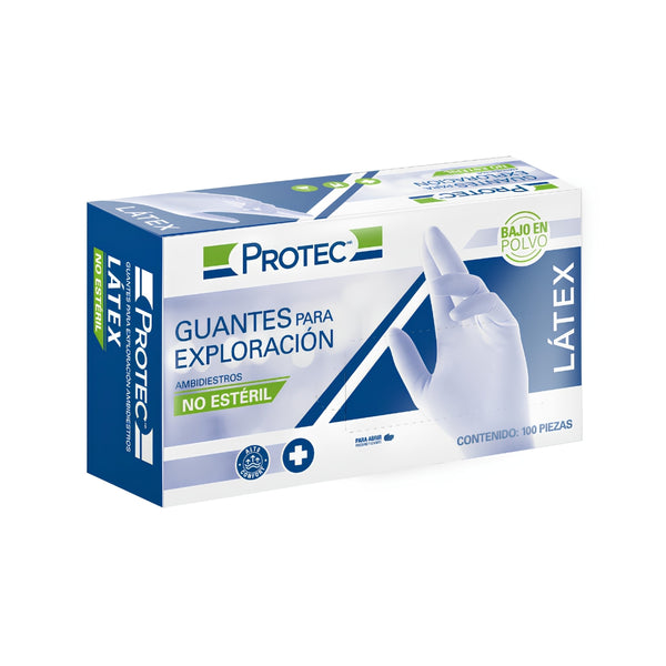 Guantes de Látex No Estéril Protec 100 Piezas Tallas: Chico /Mediano /Grande