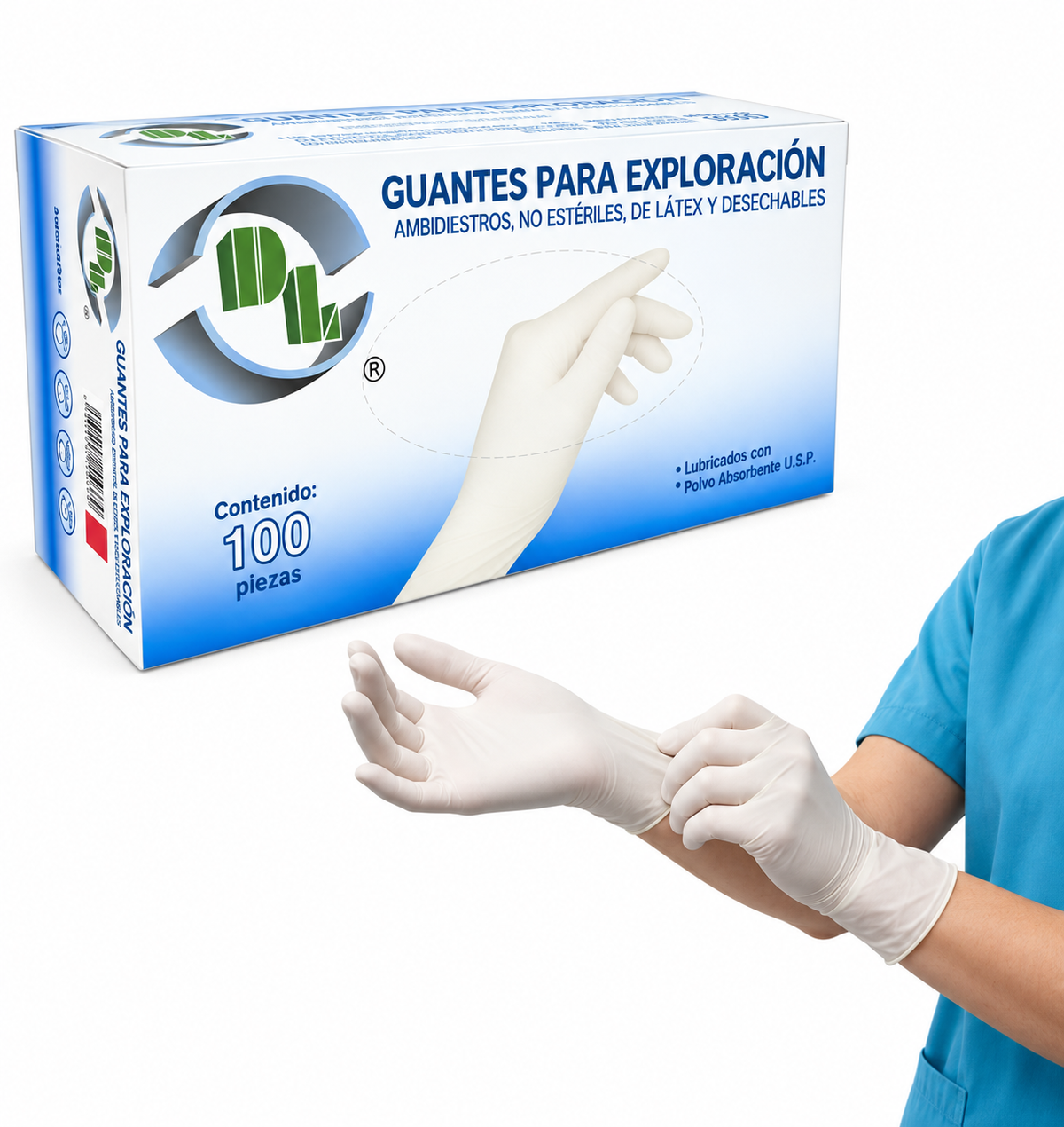 Guante de Látex No Estéril DL Con 100 piezas Tallas: Chico /Mediana /Grande