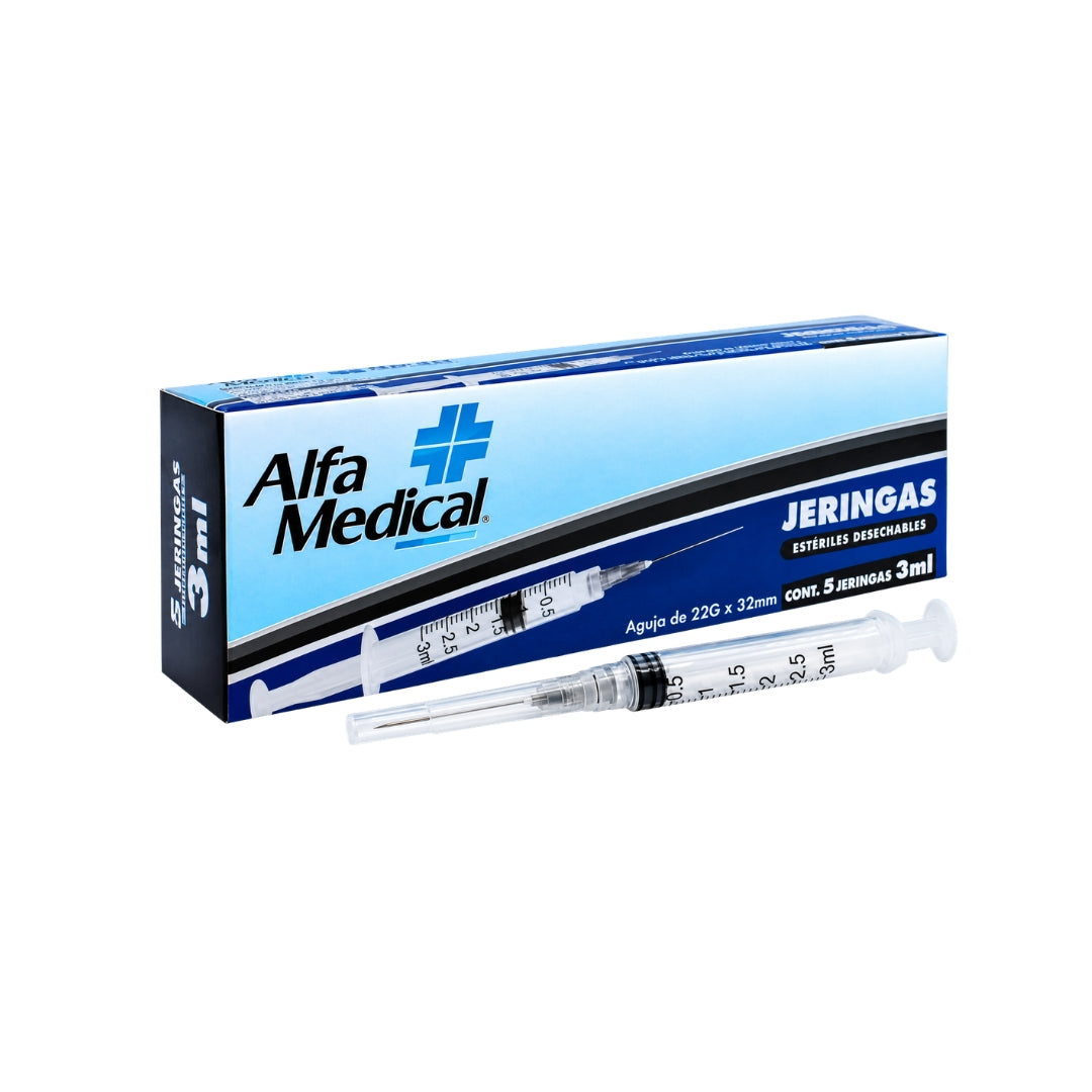 Jeringa Alfa Medical 3ML 22g x 32mm con 5 piezas