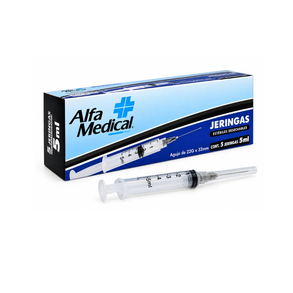 Jeringa Alfa Medical 5ML 22g x 32mm con 5 piezas