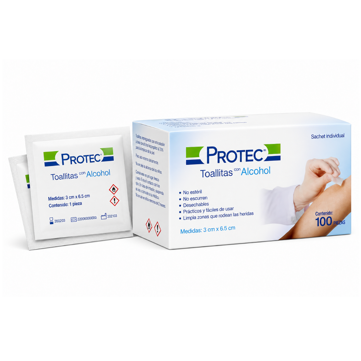 Toallitas Alcoholadas Protec 100 piezas
