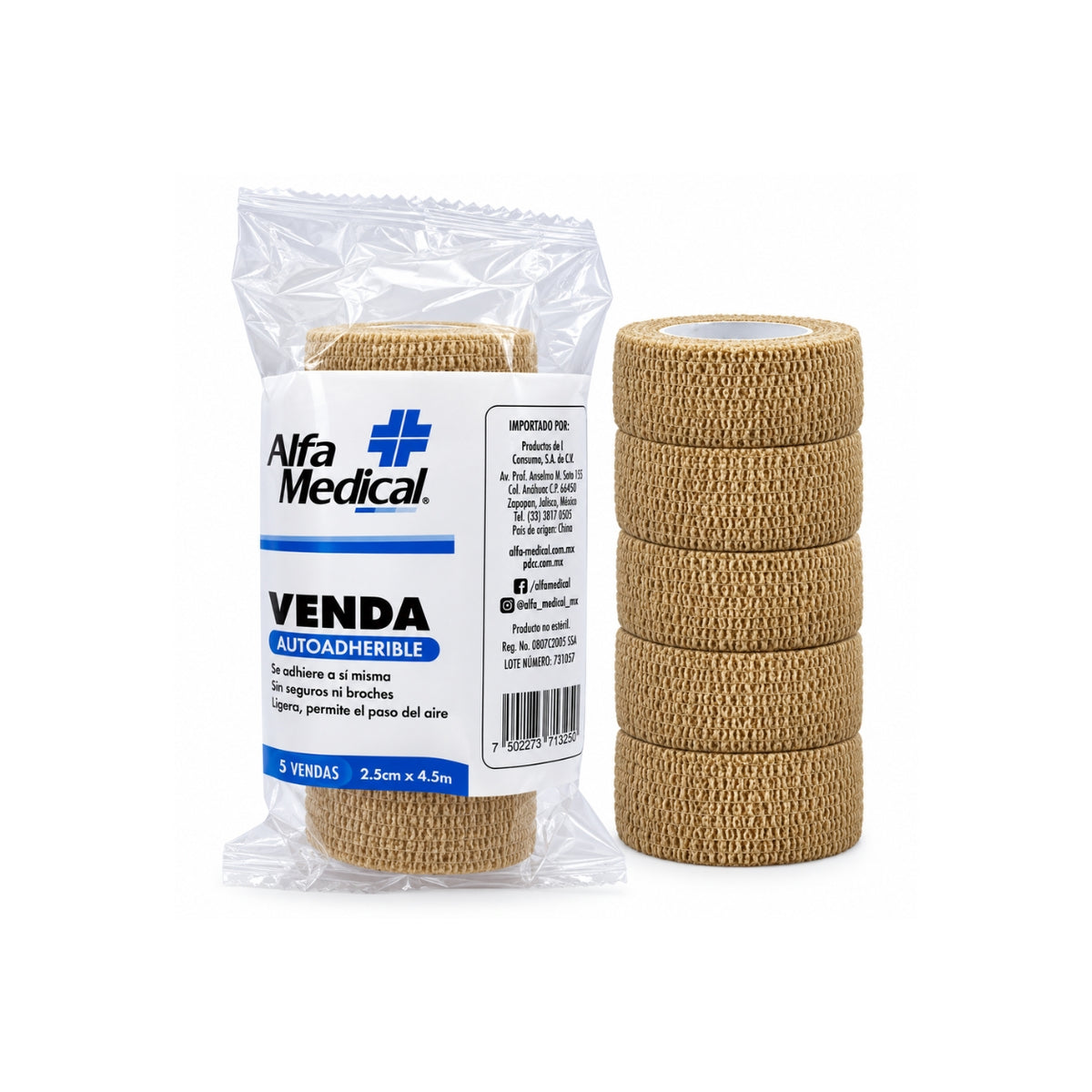 Venda autoadherible Alfa Medical 2.5 x 4.5 , 24 Unidades