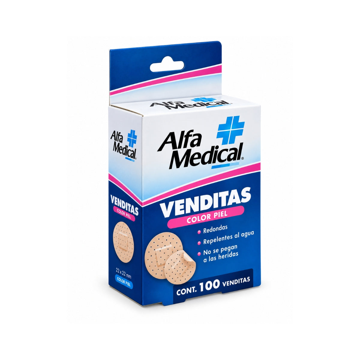 Venditas adhesivas redondas color piel Alfa Medical 100 piezas